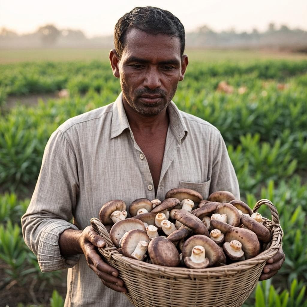 Farmer at Haryana Mushroom Farm